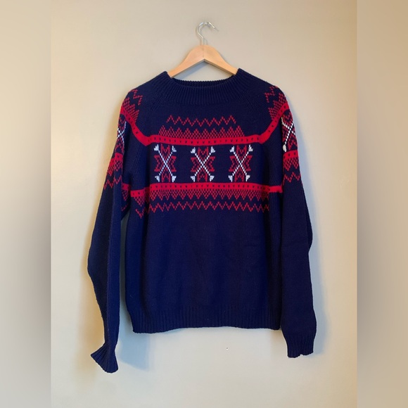 jcpenney Other - Vtg JCPenney Sweater Mens XLarge Blue Fair Isle Snowflake Mock Neck Knit Acrylic